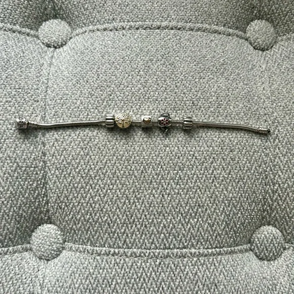 Pandora Bracelet with Charm Set Like new | Mercari 3 charms 2 clips. Silver Pandora bracelet. display picture 1